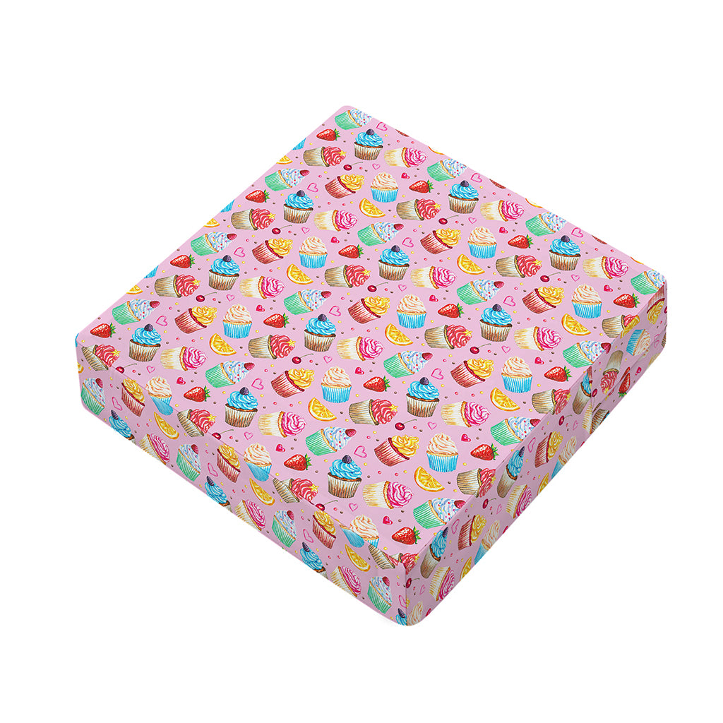 Watercolor Cupcake Pattern Print Outdoor Seat Cushion Cover