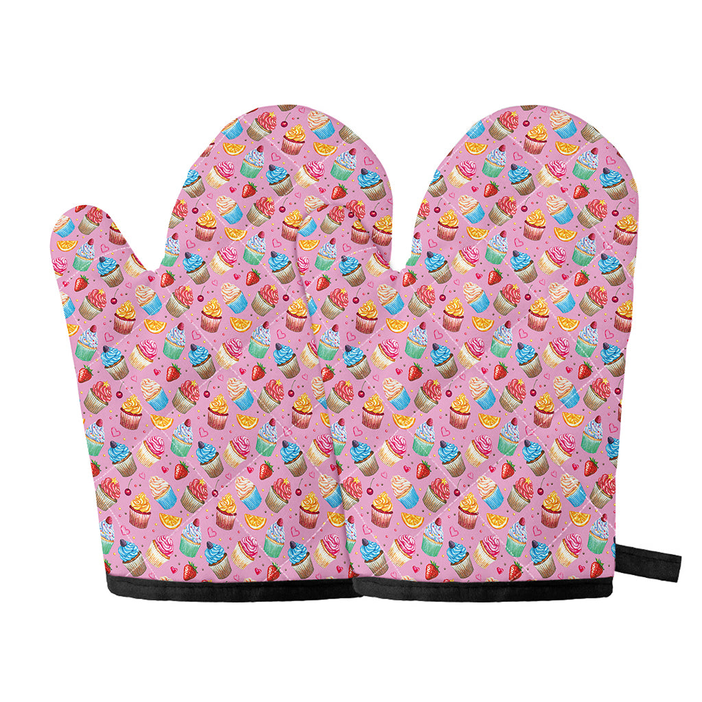Watercolor Cupcake Pattern Print Oven Mitts