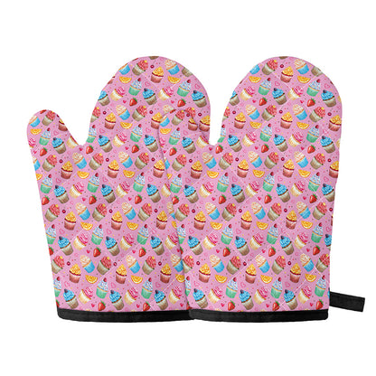 Watercolor Cupcake Pattern Print Oven Mitts