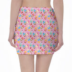 Watercolor Cupcake Pattern Print Pencil Mini Skirt
