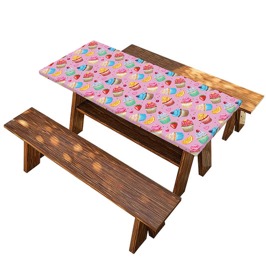 Watercolor Cupcake Pattern Print Picnic Table Cover