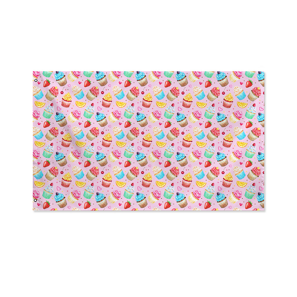 Watercolor Cupcake Pattern Print Polyester Flag