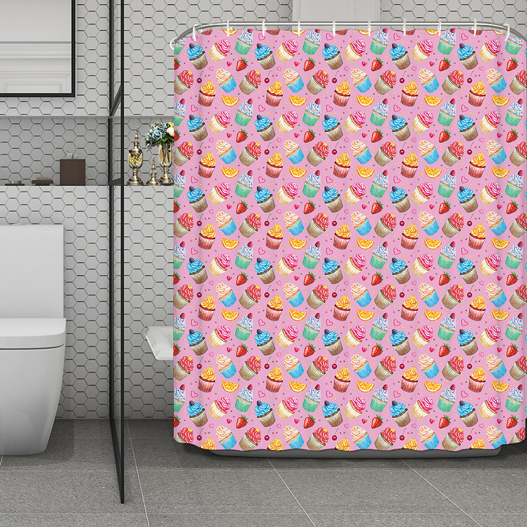Watercolor Cupcake Pattern Print Polyester Shower Curtain