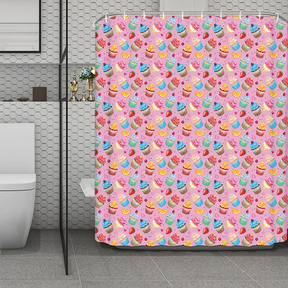 Watercolor Cupcake Pattern Print Polyester Shower Curtain