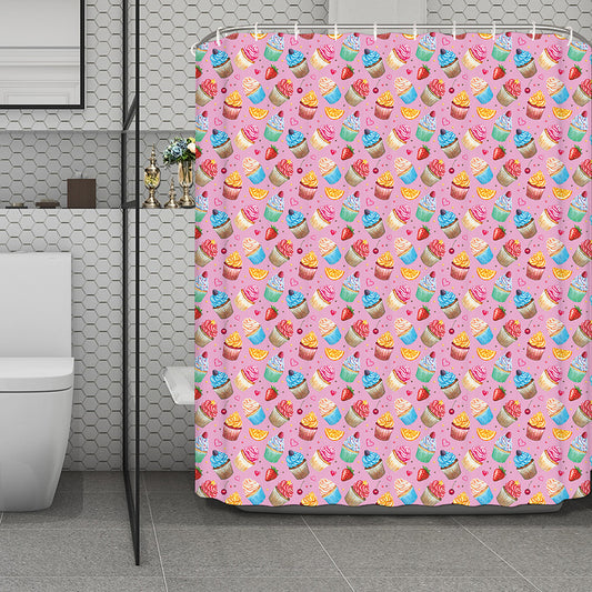 Watercolor Cupcake Pattern Print Polyester Shower Curtain