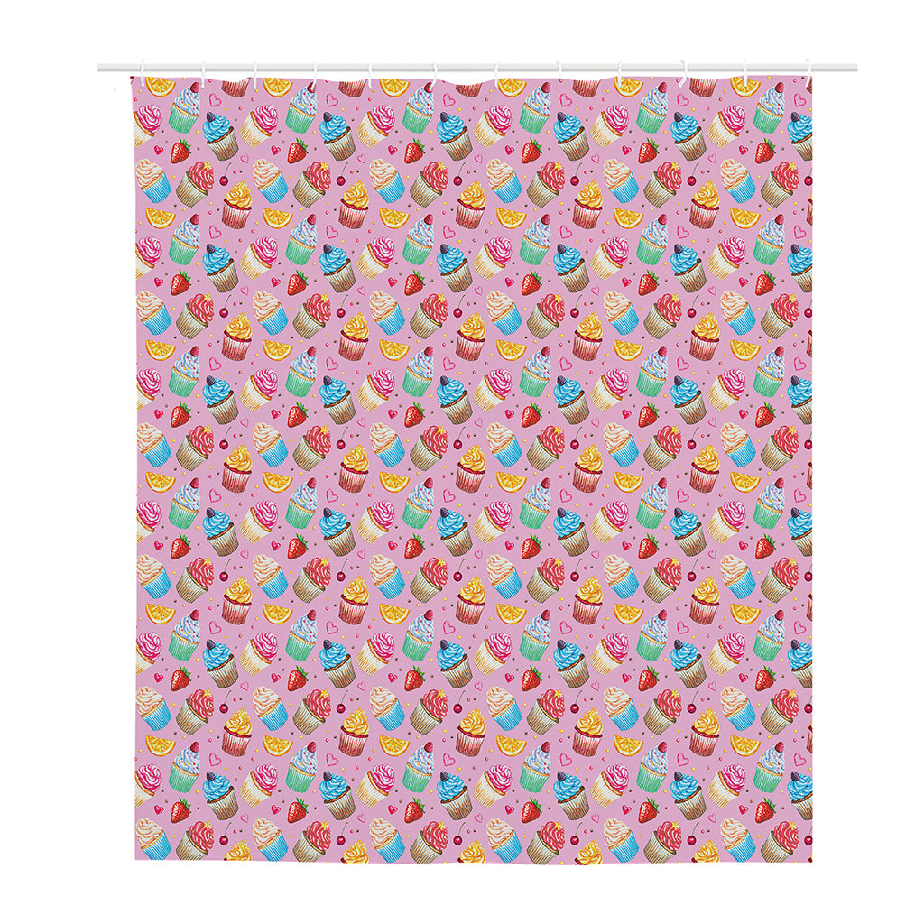 Watercolor Cupcake Pattern Print Polyester Shower Curtain