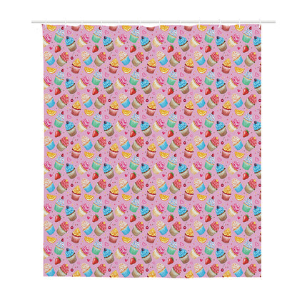 Watercolor Cupcake Pattern Print Polyester Shower Curtain