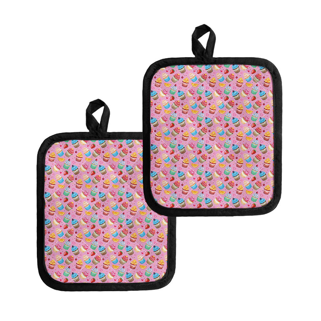 Watercolor Cupcake Pattern Print Pot Holders