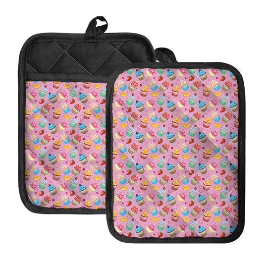 Watercolor Cupcake Pattern Print Pot Holders With Pocket