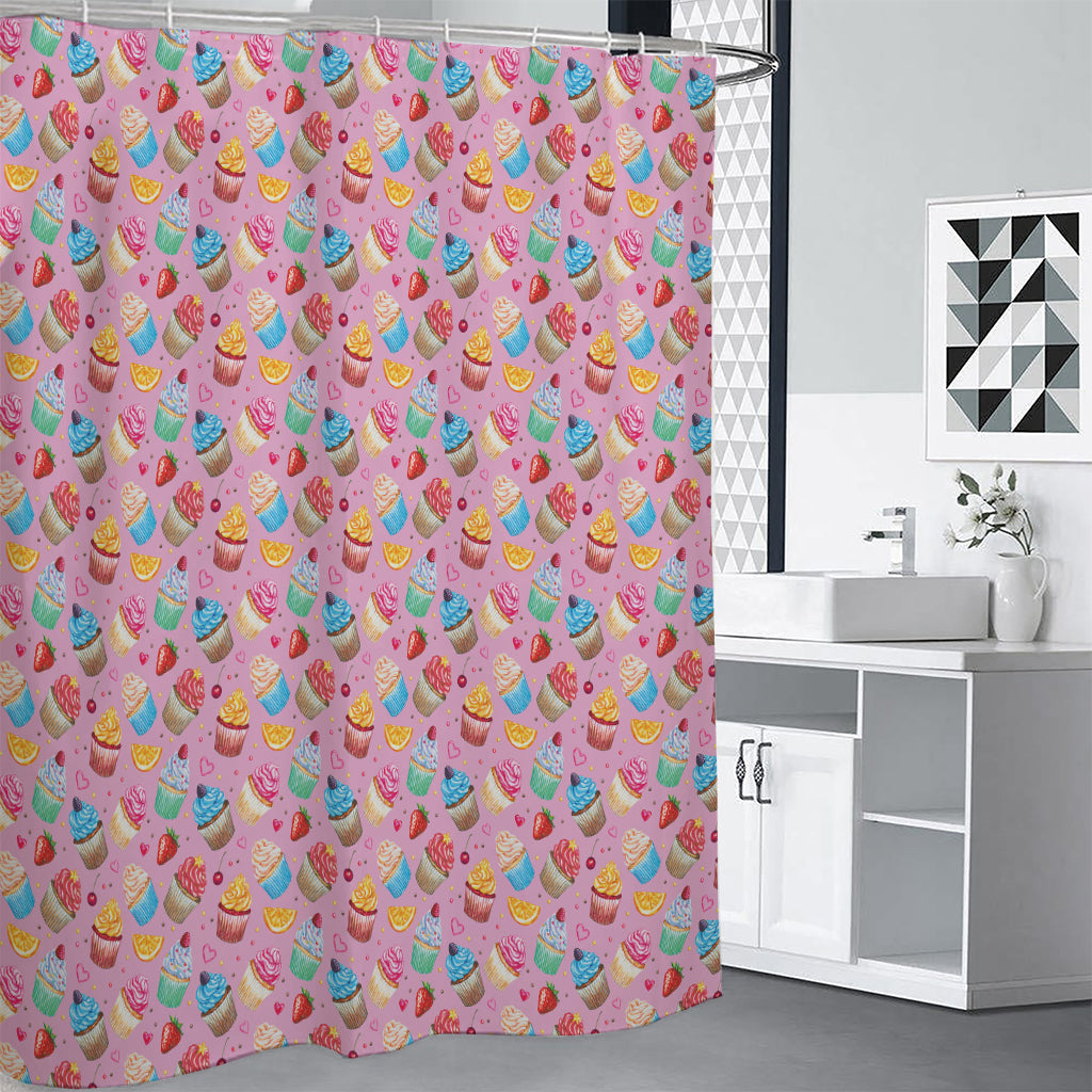 Watercolor Cupcake Pattern Print Premium Shower Curtain