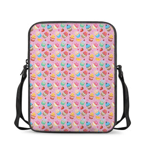 Watercolor Cupcake Pattern Print Rectangular Crossbody Bag