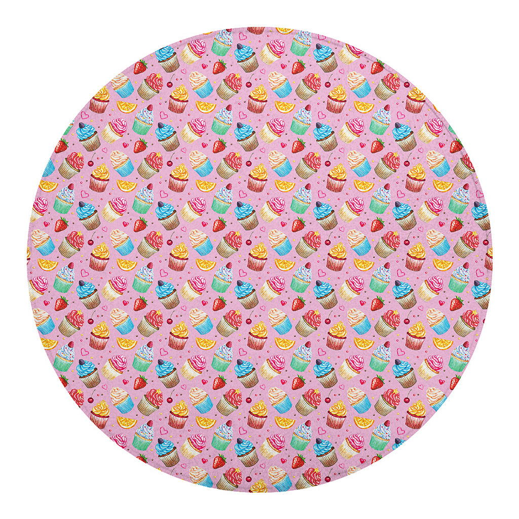 Watercolor Cupcake Pattern Print Round Blanket