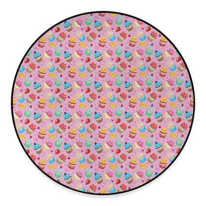 Watercolor Cupcake Pattern Print Round Floor Mat