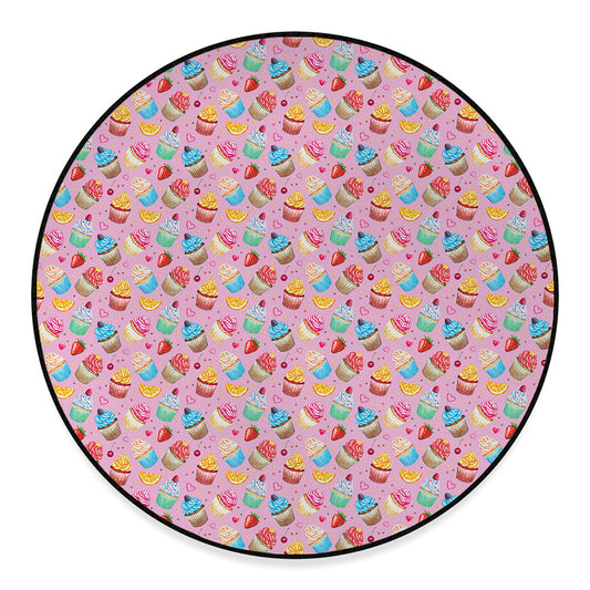 Watercolor Cupcake Pattern Print Round Floor Mat
