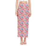Watercolor Cupcake Pattern Print Side Slit Maxi Skirt