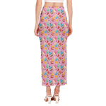 Watercolor Cupcake Pattern Print Side Slit Maxi Skirt