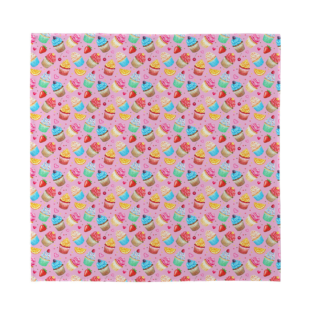 Watercolor Cupcake Pattern Print Silk Bandana