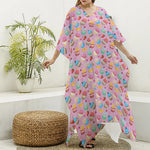 Watercolor Cupcake Pattern Print Silk V-Neck Kaftan Dress