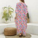 Watercolor Cupcake Pattern Print Silk V-Neck Kaftan Dress