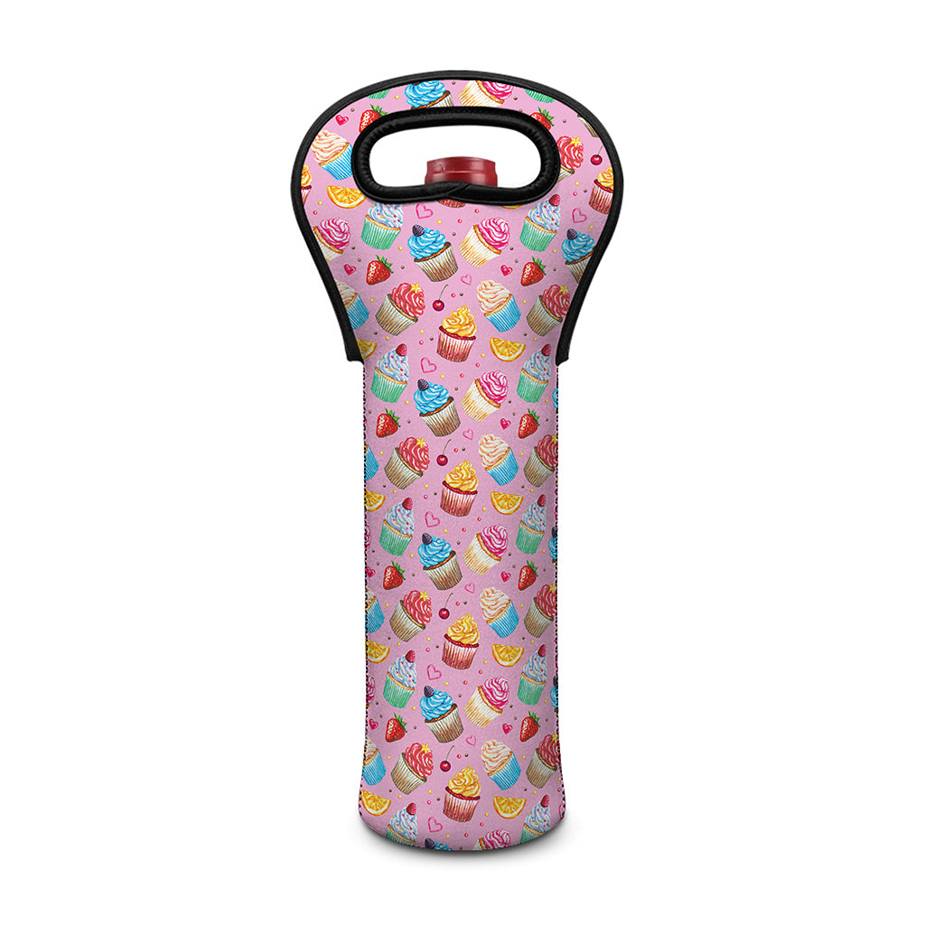 Watercolor Cupcake Pattern Print Single Neoprene Wine Tote