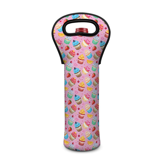 Watercolor Cupcake Pattern Print Single Neoprene Wine Tote