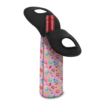 Watercolor Cupcake Pattern Print Single Neoprene Wine Tote