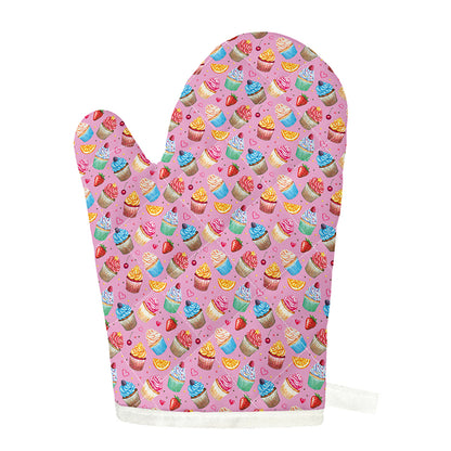 Watercolor Cupcake Pattern Print Single Oven Mitt