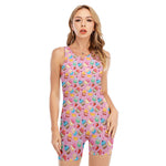 Watercolor Cupcake Pattern Print Sleeveless One Piece Swimsuit