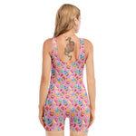 Watercolor Cupcake Pattern Print Sleeveless One Piece Swimsuit