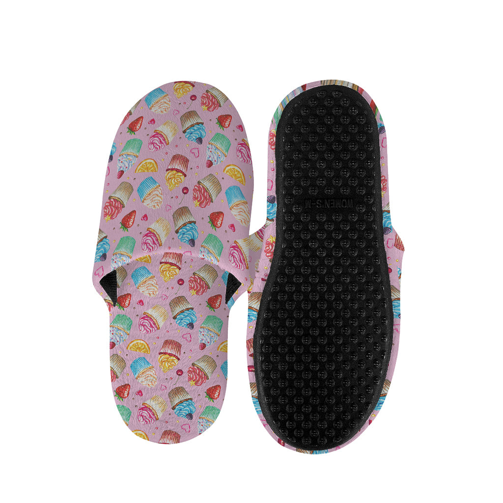 Watercolor Cupcake Pattern Print Slippers