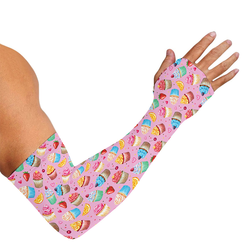 Watercolor Cupcake Pattern Print Sun Protection Arm Sleeves