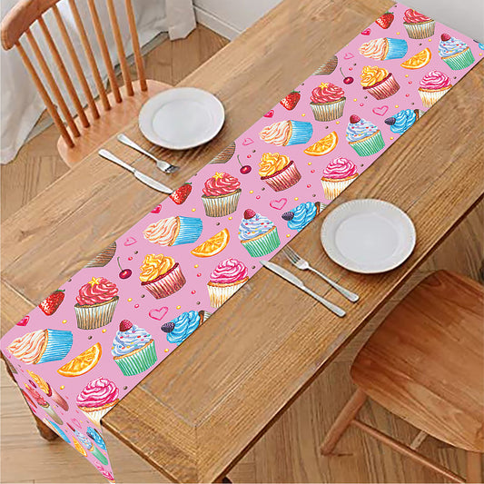 Watercolor Cupcake Pattern Print Table Runner