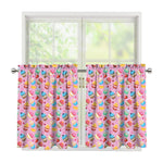 Watercolor Cupcake Pattern Print Tier Curtains