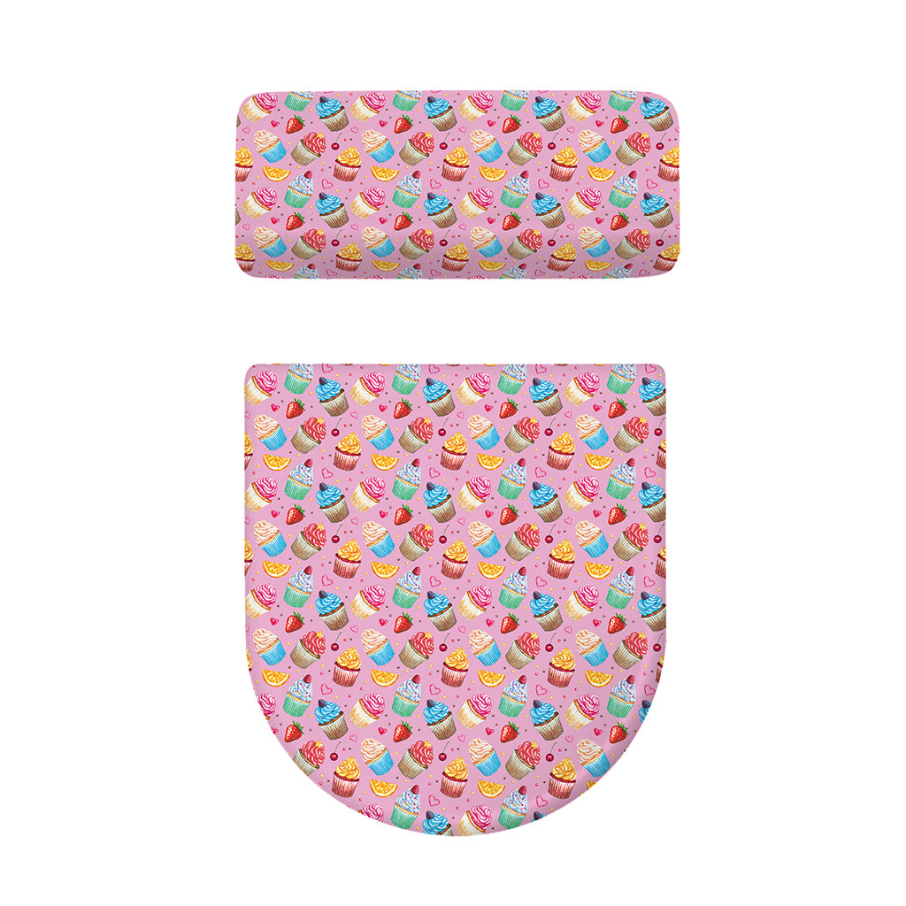 Watercolor Cupcake Pattern Print Toilet Lid And Tank Cover Set