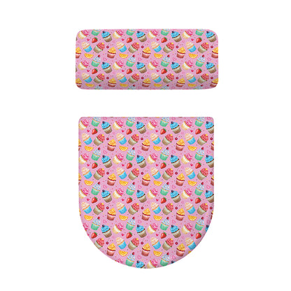 Watercolor Cupcake Pattern Print Toilet Lid And Tank Cover Set