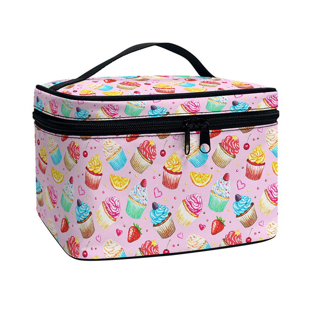 Watercolor Cupcake Pattern Print Travel Makeup Bag