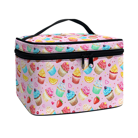 Watercolor Cupcake Pattern Print Travel Makeup Bag