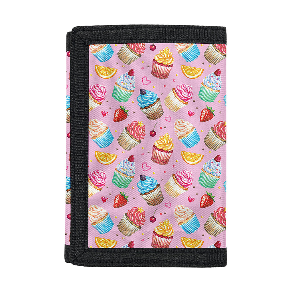 Watercolor Cupcake Pattern Print Trifold Wallet