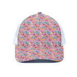 Watercolor Cupcake Pattern Print White Mesh Trucker Cap