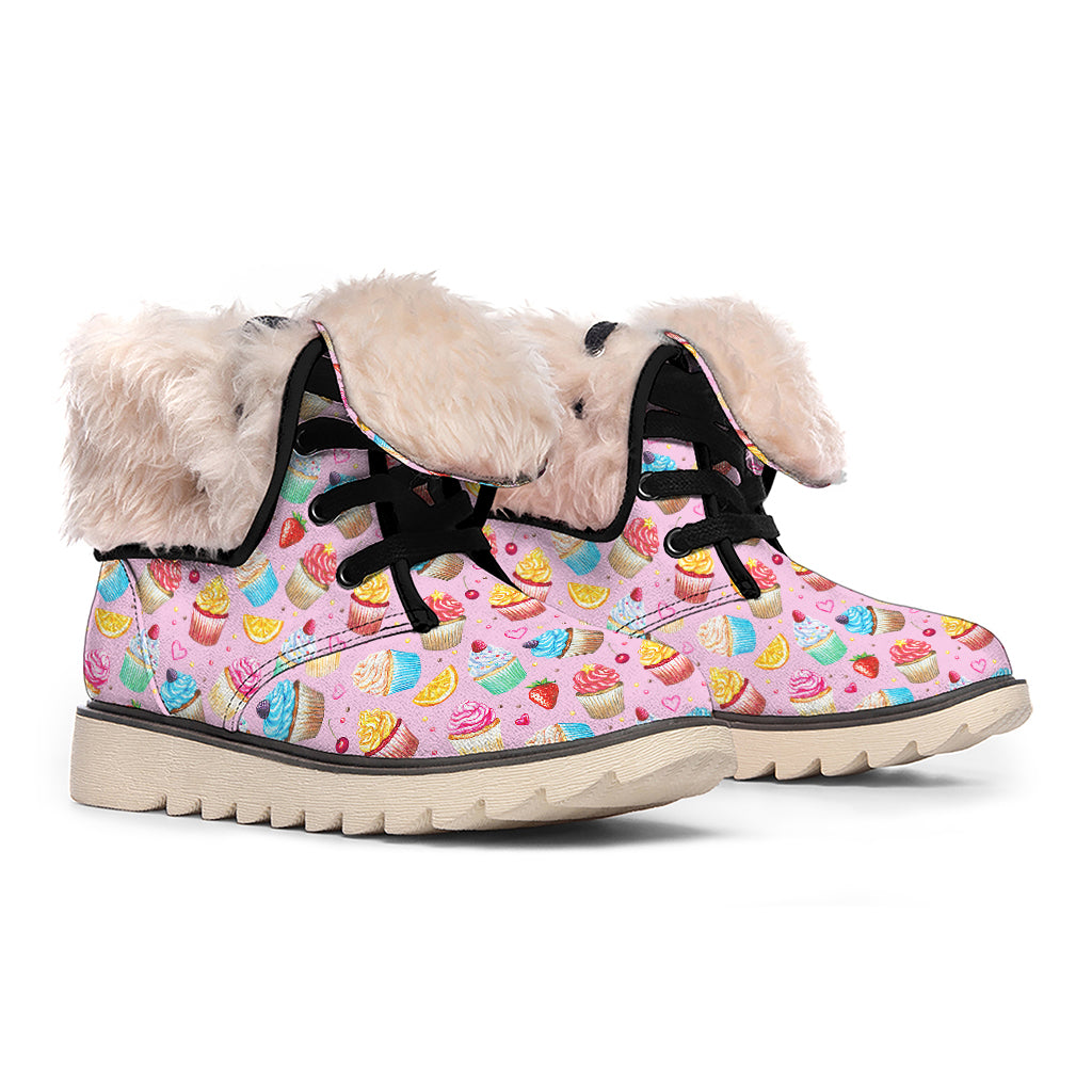 Watercolor Cupcake Pattern Print Winter Boots