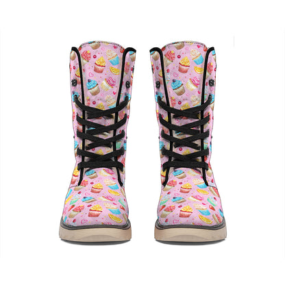 Watercolor Cupcake Pattern Print Winter Boots