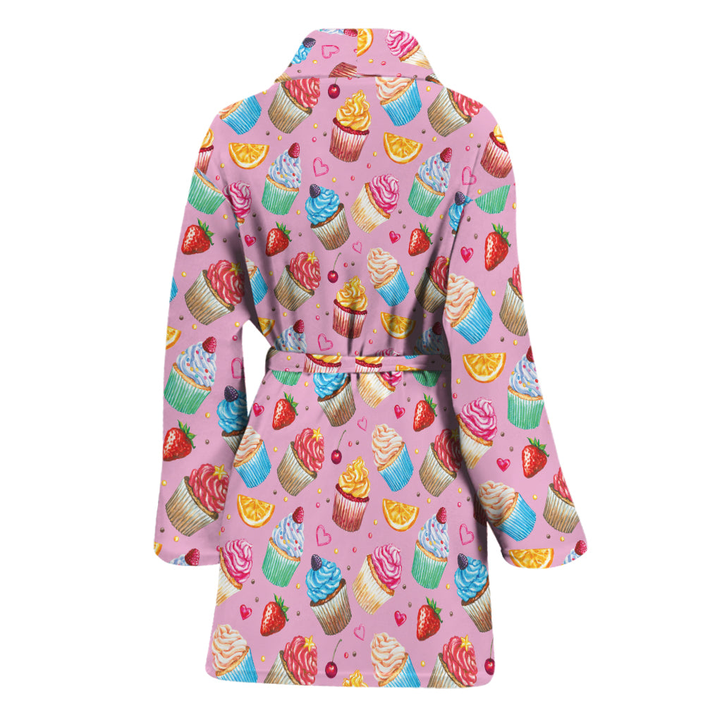 Watercolor Cupcake Pattern Print Women's Bathrobe