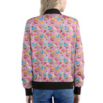 Watercolor Cupcake Pattern Print Women's Bomber Jacket