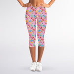 Watercolor Cupcake Pattern Print Women's Capri Leggings