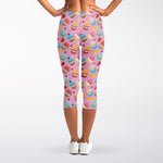 Watercolor Cupcake Pattern Print Women's Capri Leggings