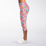 Watercolor Cupcake Pattern Print Women's Capri Leggings