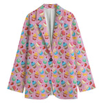 Watercolor Cupcake Pattern Print Women's Cotton Blazer