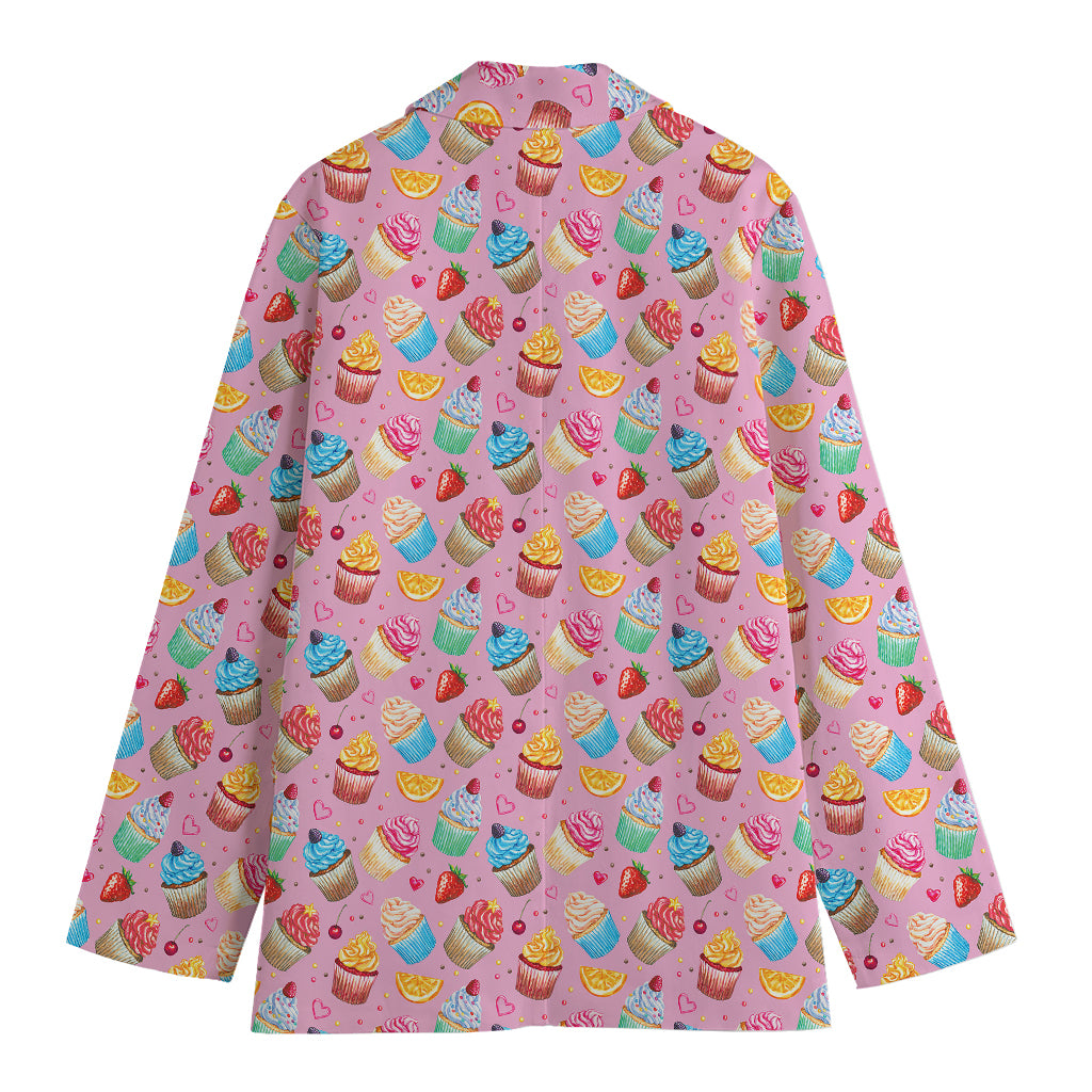 Watercolor Cupcake Pattern Print Women's Cotton Blazer