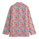 Watercolor Cupcake Pattern Print Women's Cotton Blazer
