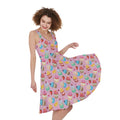 Watercolor Cupcake Pattern Print Sleeveless Knee Length Dress